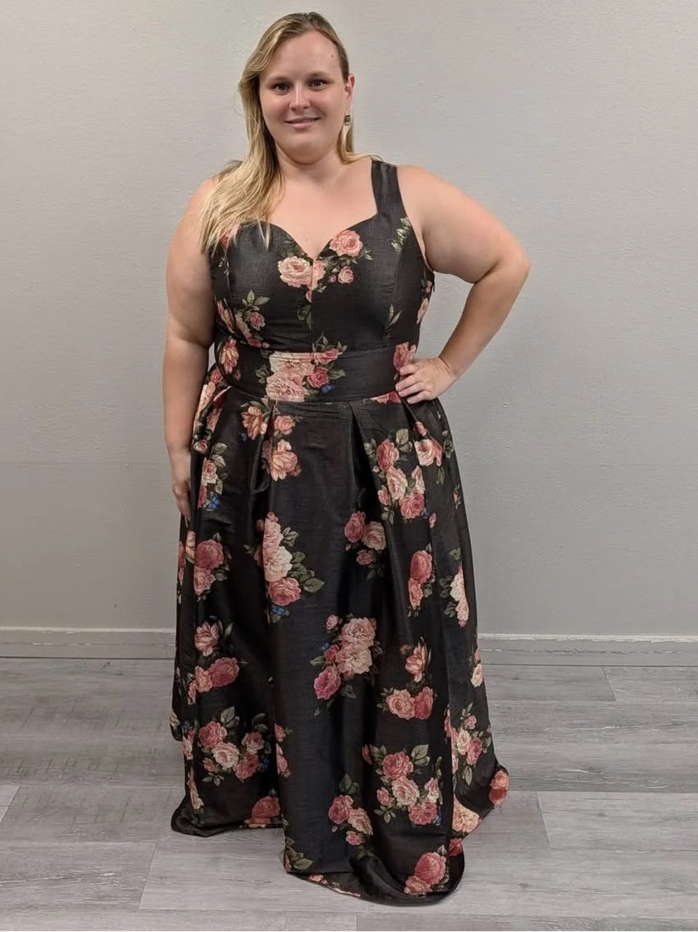 eShakti Olive Green Floral Maxi Gown - Size 22/24